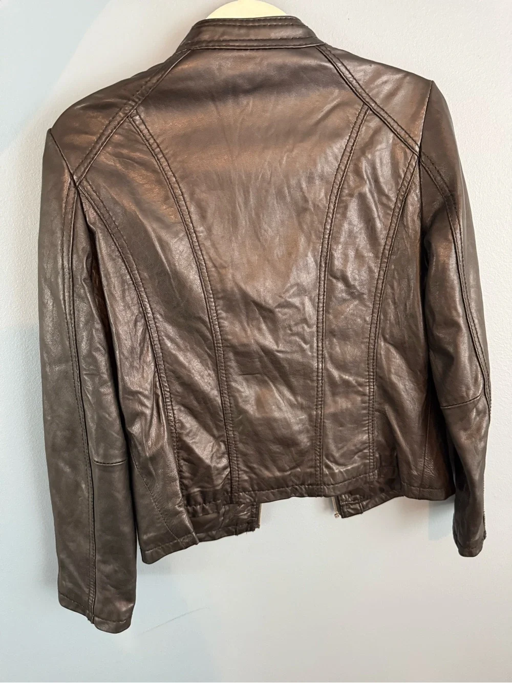 Michael Kors Black Leather Moto Jacket with Silver Hardware